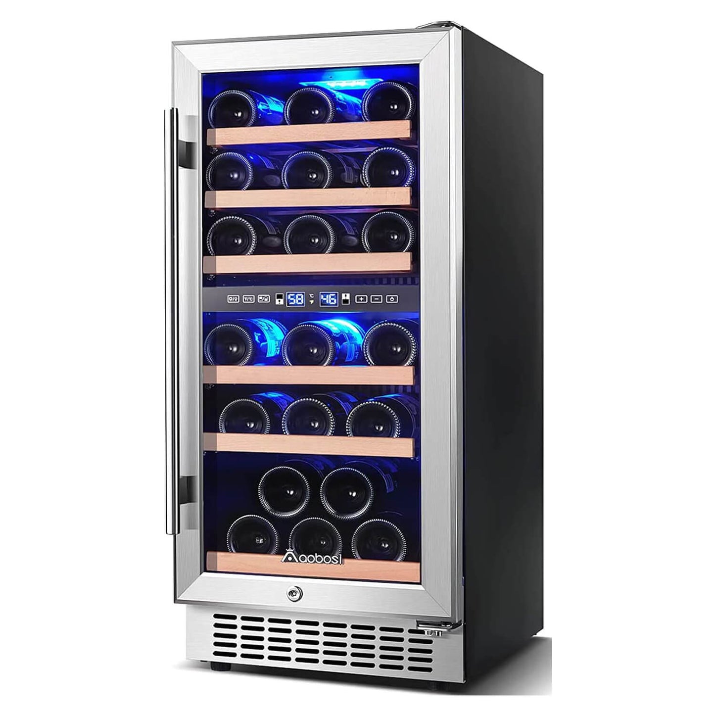 AAOBOSI Wine Cooler Refrigerator 15 inch Dual Zone Wine Fridge for 30 Bottles - YC-100B