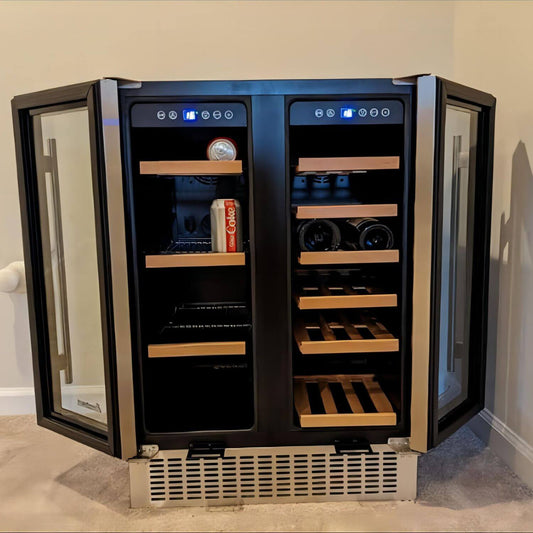 AOBOSI 24 Inch Beverage and Wine Cooler Dual Zone 2-IN-1 Hold 18 Bottles and 57 Cans - YC120-2D