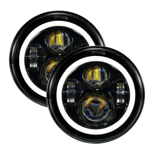 Auxbeam 7" LED Halo Headlights+5D-PRO 52" Straight LED Light Bar+Windshield Mounting Brackets 18W Pod Lights Set for Jeep Wrangler TJ - GP00007757
