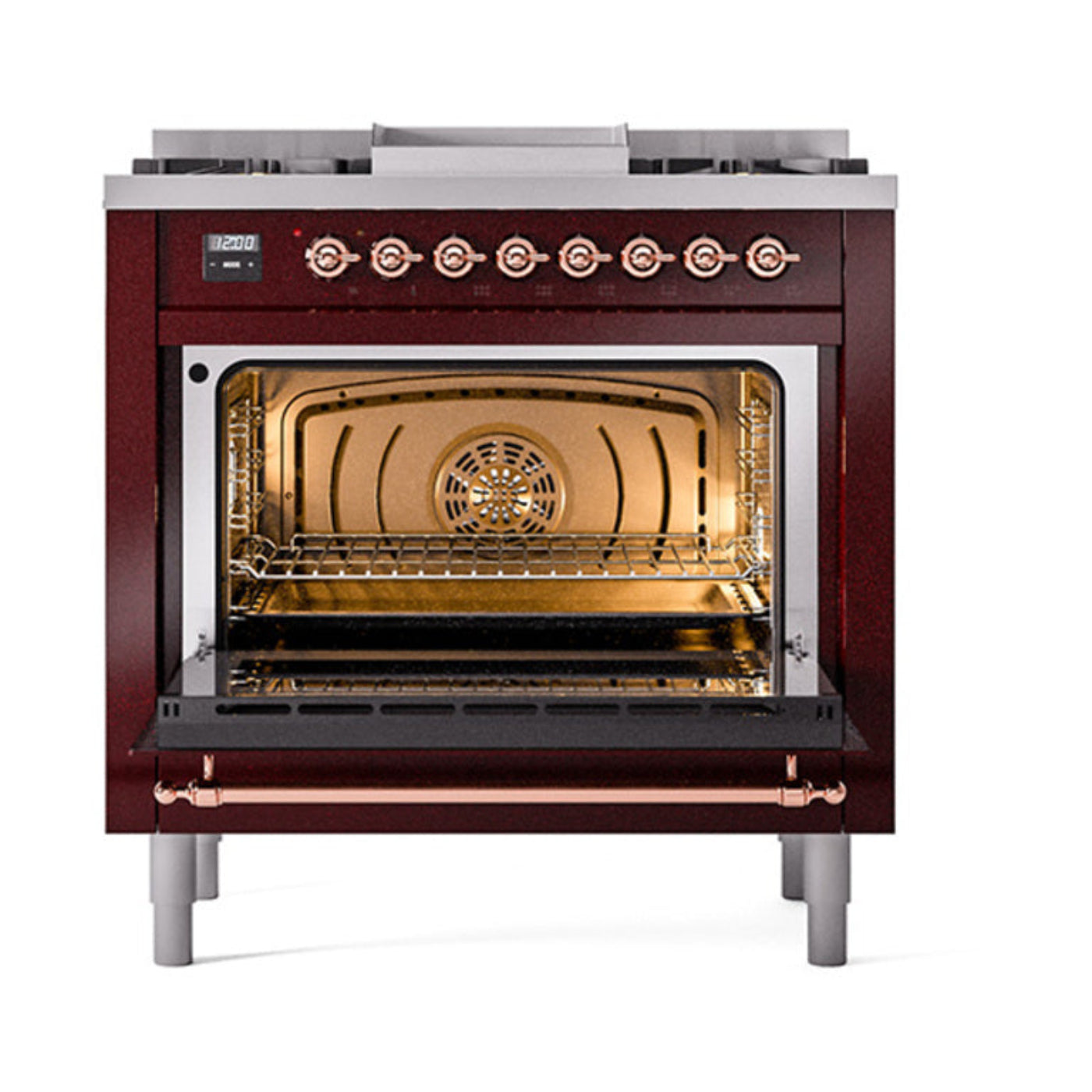 GREE ILVE 36 Inch Nostalgie II Noblesse Freestanding Dual Fuel Range with 6 Sealed Burners, Griddle with Copper Trim - UN36FNMPAWP