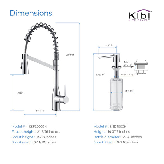 Kibi Largo Single Handle Pull Down Kitchen Faucet With Soap Dispenser in Chrome Finish - C-KKF2006CH-KSD100CH
