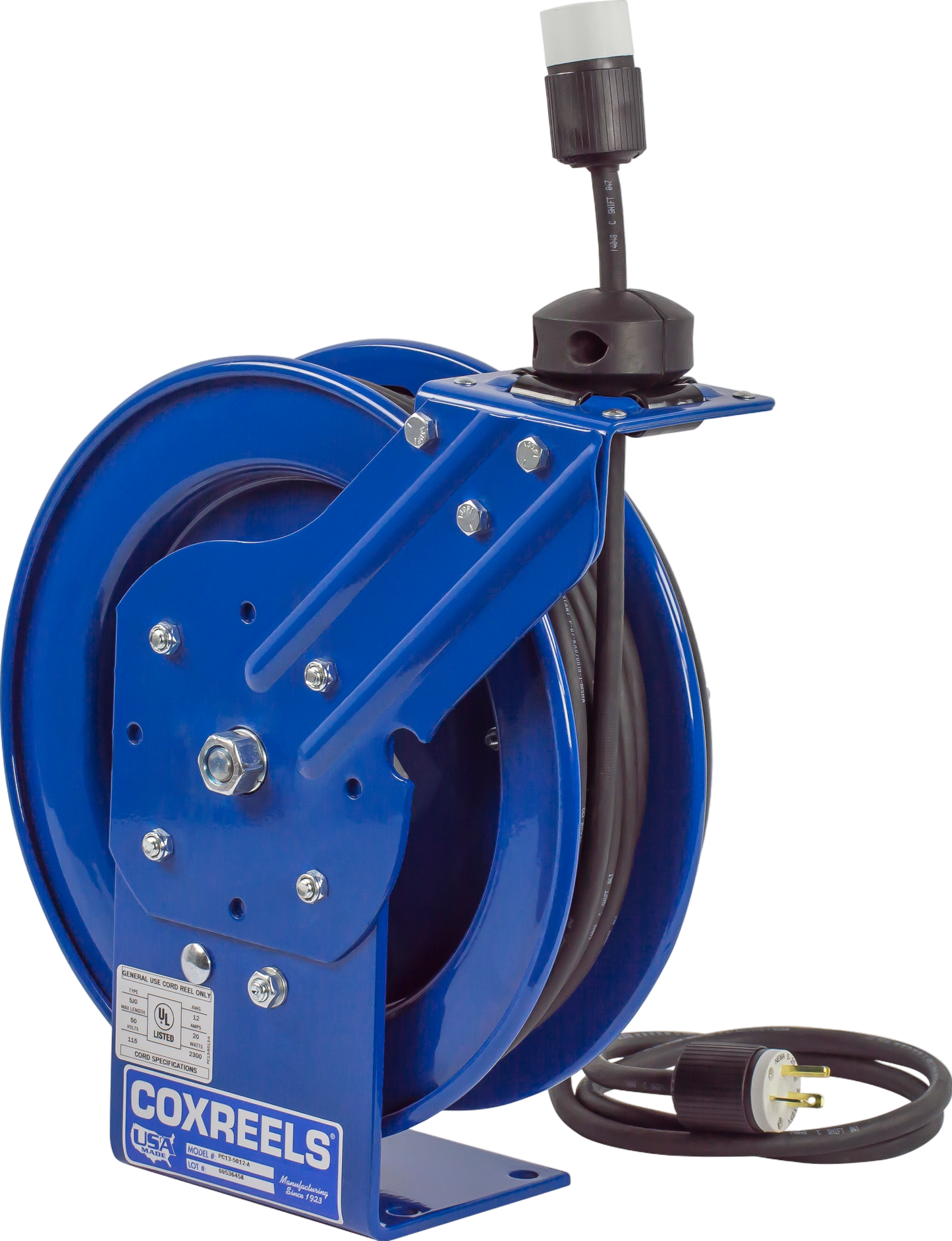 Coxreels Spring Driven Cord Reel Single Industrial Receptacle 50' Cord 12 AWG New - PC13-5012-A