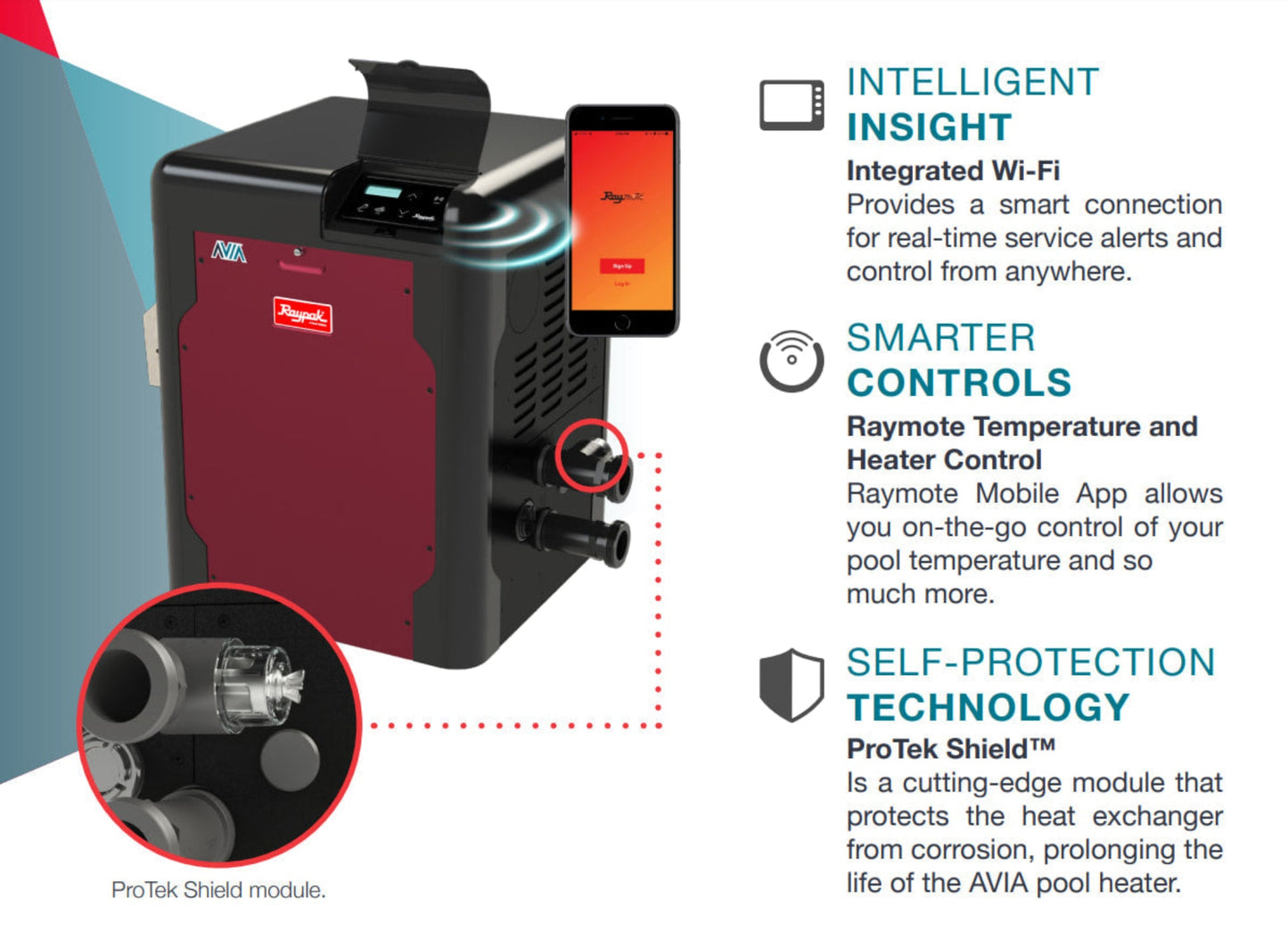 Raypak AVIA 399k Btu Digital Pool Heater - Copper - Propane Gas - WiFi Ready - 018039