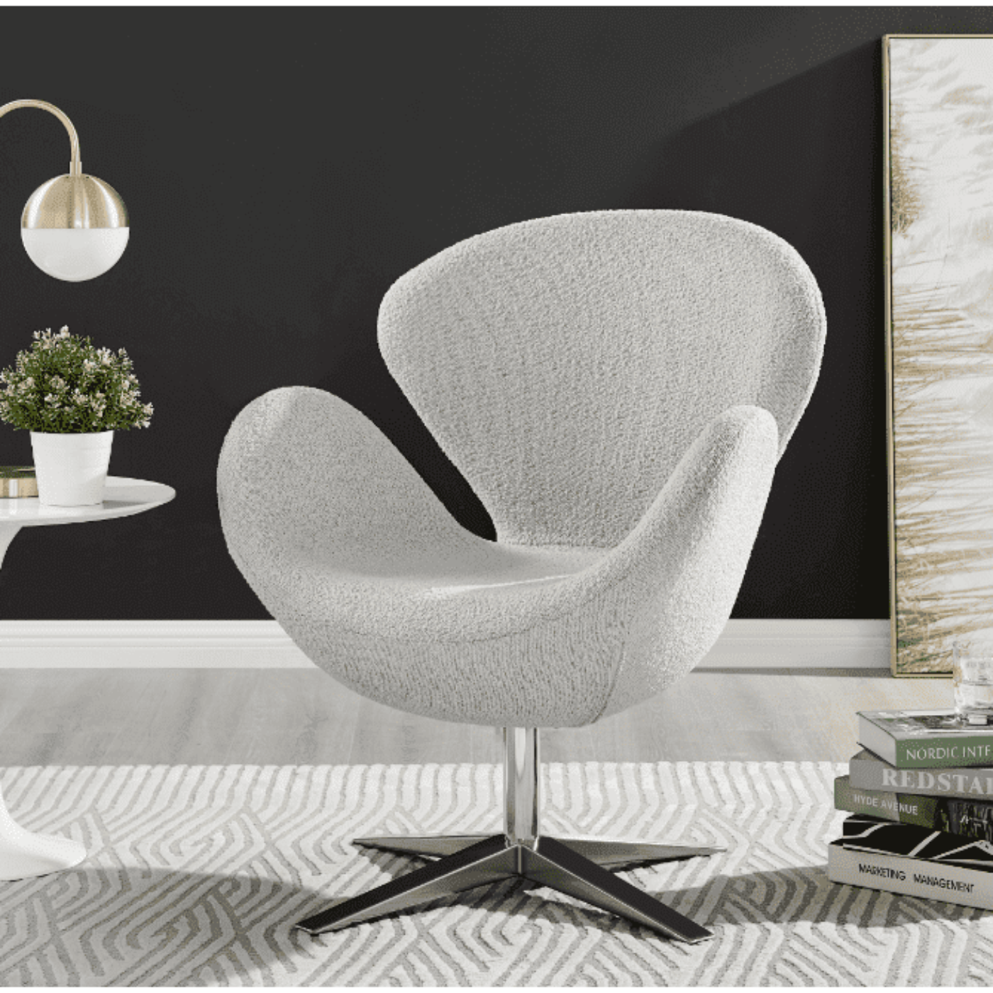 New Pacific Direct Beckett Fabric Swivel Accent Arm Chair Chrome Legs - 6300066-563