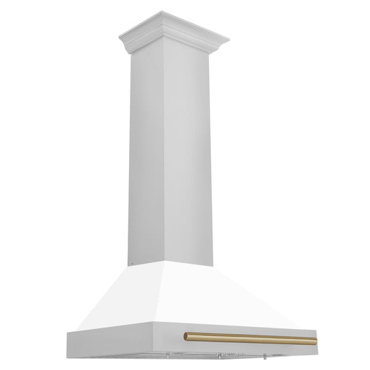 ZLINE 30 In Autograph Edition Stainless Steel Range Hood with White Matte Shell and Champagne Bronze Accents, - KB4STZ-WM30-CB