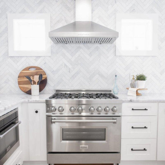 ZLINE Appliance Package - 36 in. Dual Fuel Range, Range Hood, Microwave Oven, Dishwasher, - 4KP-RARH36-MODWV