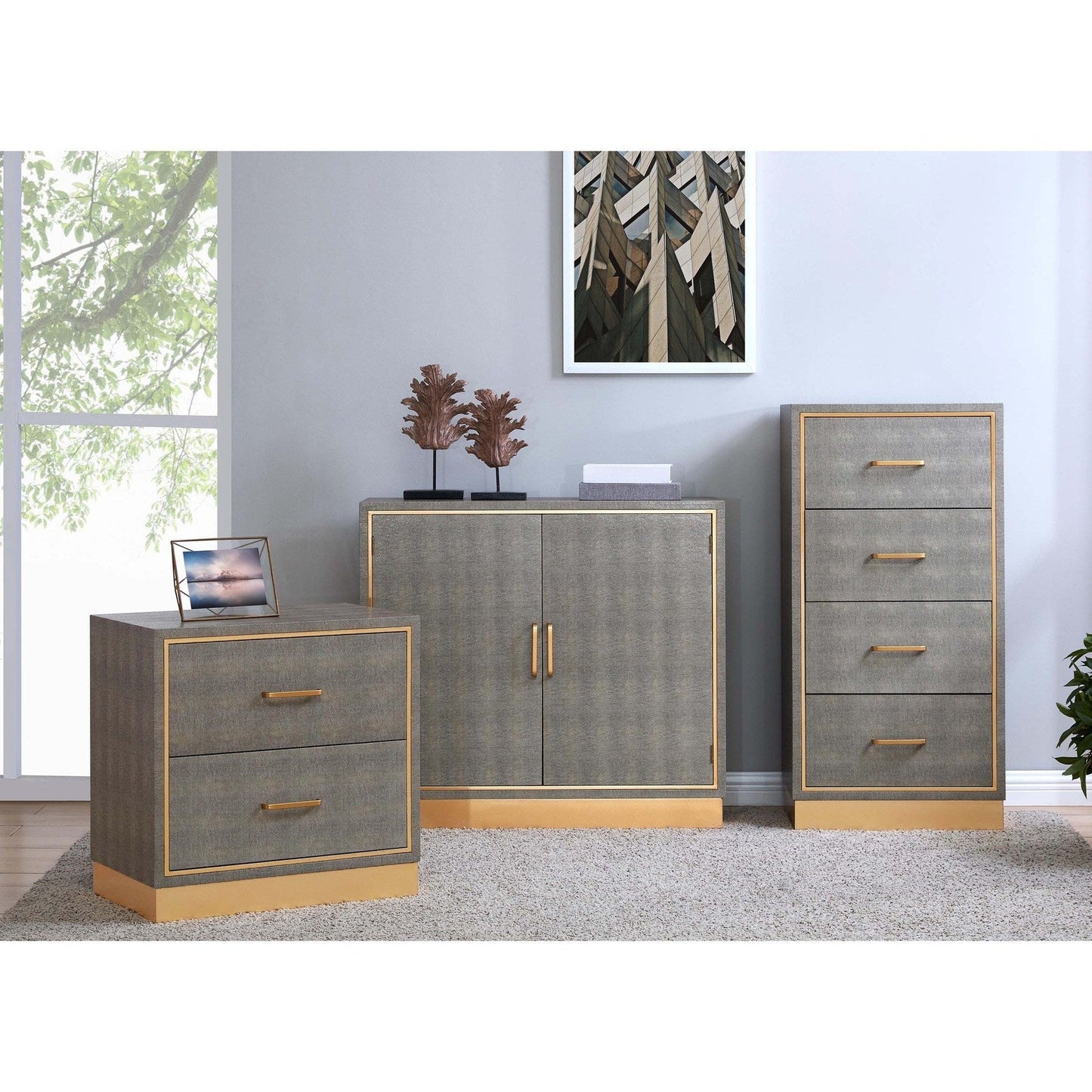 New Pacific Direct Edinburgh 2-Drawer Faux Shagreen End table - 1600049