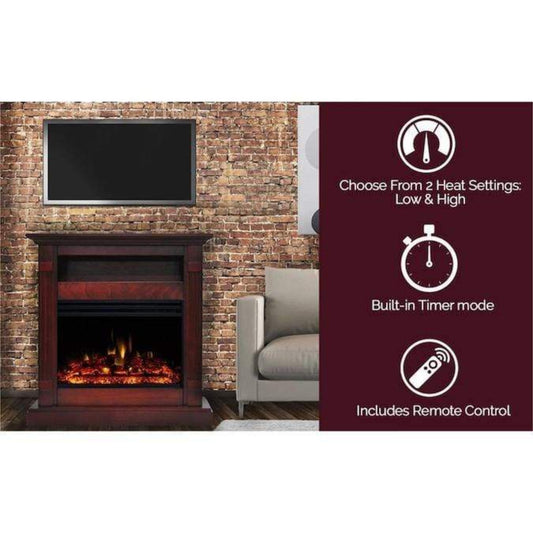 Cambridge Sienna 34-In. Electric Fireplace Heater with Cherry Mantel, Enhanced Log Display, Multi-Color Flames, and Remote Control - CAM3437-1CHRLG3