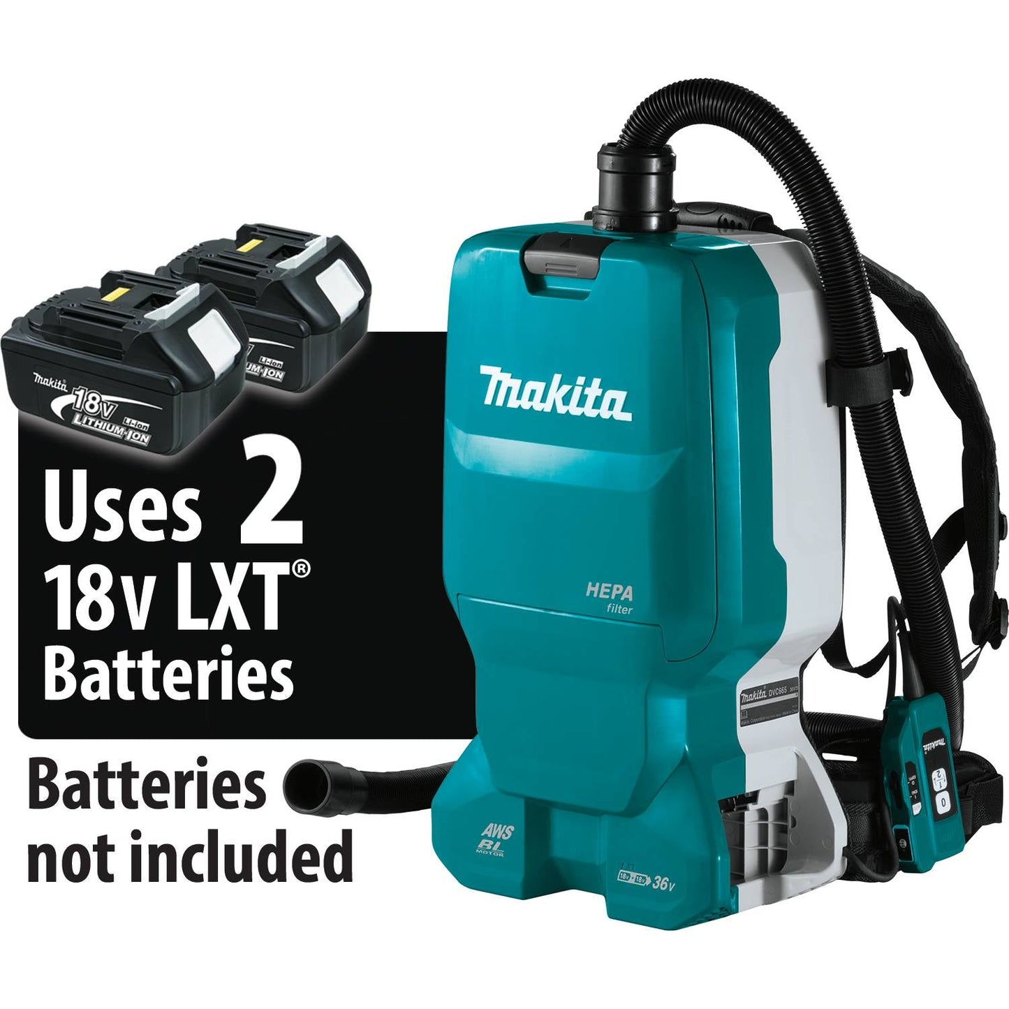 Makita - 36V (18V X2) LXT Brushless 1.6 Gallon HEPA Filter Backpack Dry Dust Extractor, AWS Capable - XCV18ZX