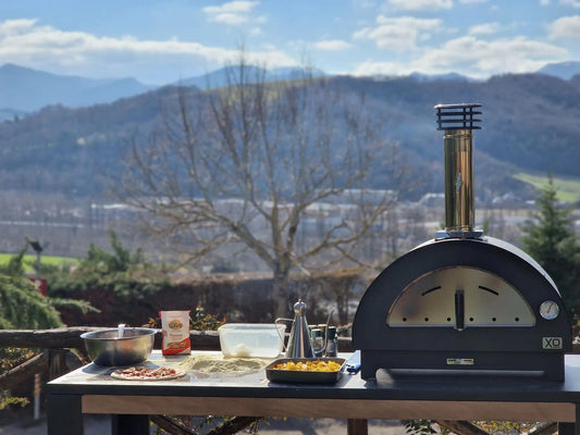 XO APPLIANCE XOPIZZA1SS Tabletop 24" x 16" Wood-Fired Oven in Stainless Steel On Black - XOPIZZA1SS