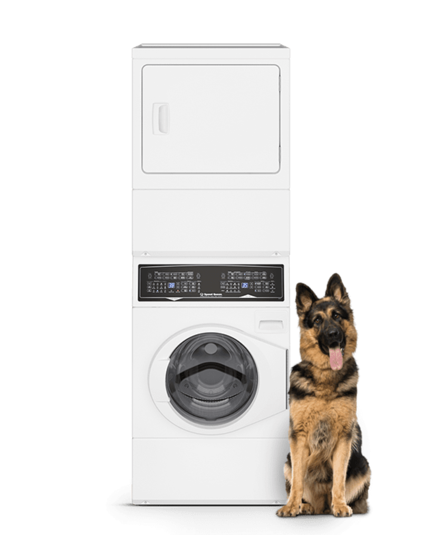 SPEED QUEEN SF7008WG SF7 Stacked White Washer - Gas Dryer with Pet Plus Sanitize Fast Cycle Times - SF7008WG