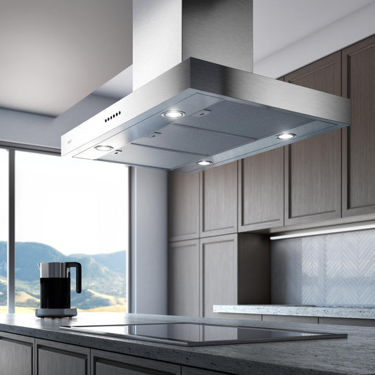 XO APPLIANCE XORI42SC 42" CCC 600/395 CFM Italian Made Island Range Hood in Stainless Steel - XORI42SC