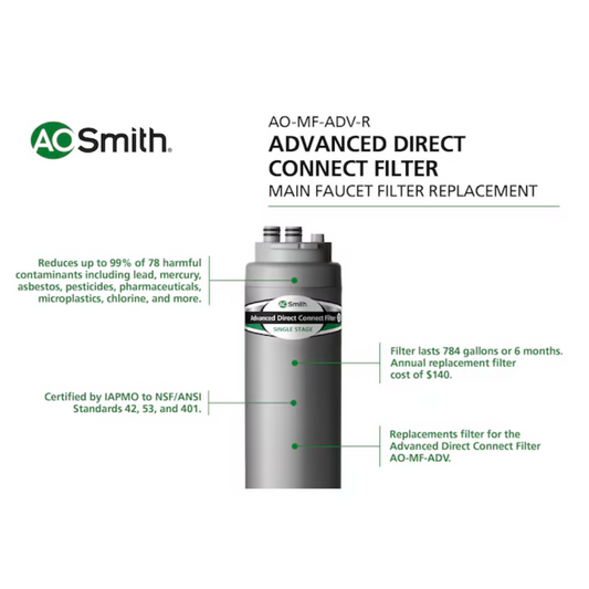 A.O. Smith Advanced Direct Connect Carbon Block Under Sink Replacement Filter - AO-MF-ADV-R
