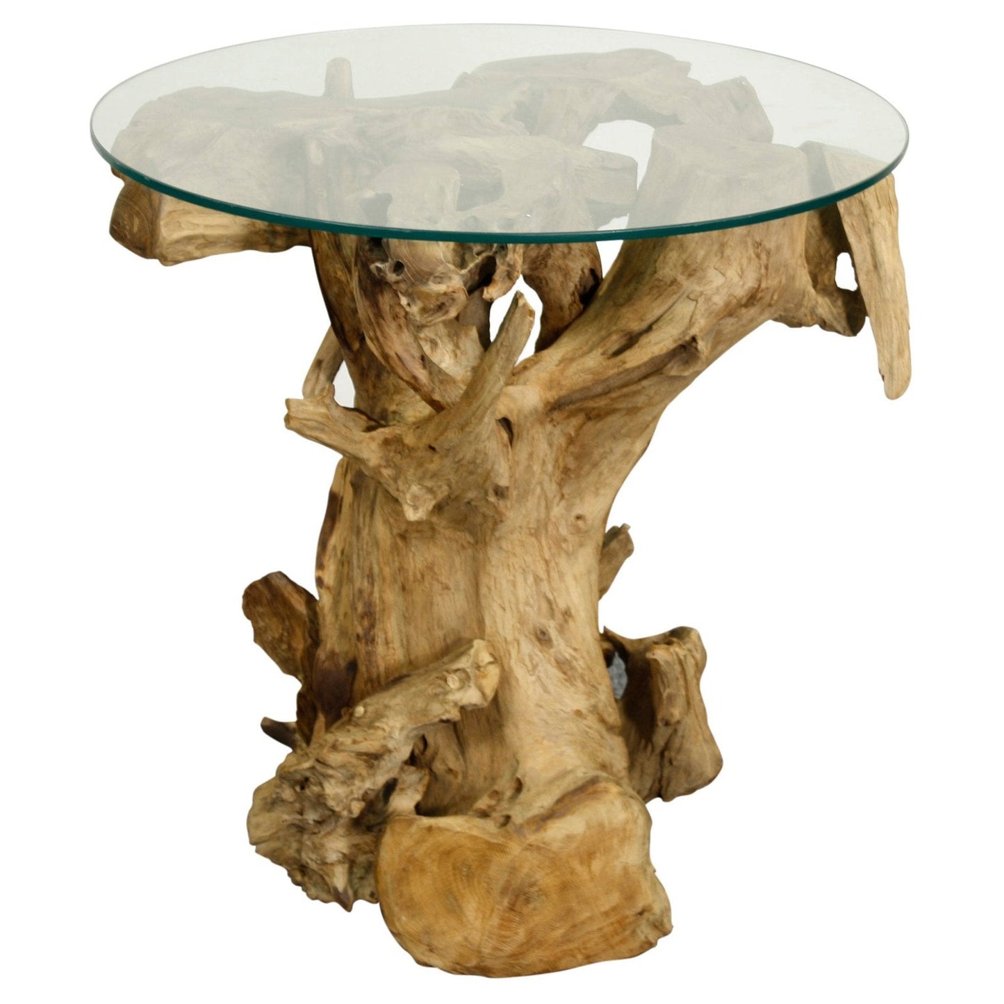New Pacific Direct Rego Reclaimed Teak Root Side/ End Table w/ Glass Top - 9600003