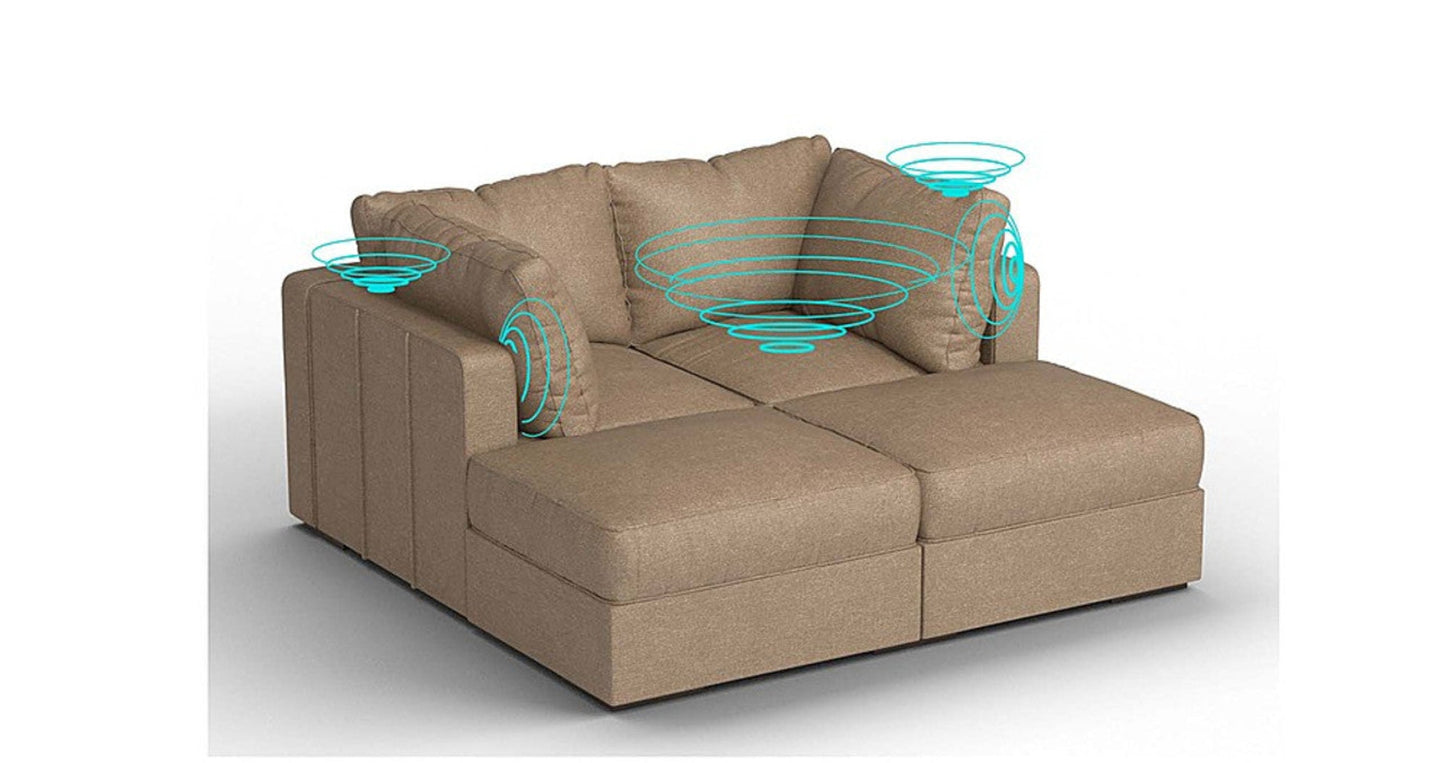 Lovesac – 4 Seats + 4 Sides Combed Chenille & Standard Foam with 8 Speaker Immersive Sound + Charge System – Taupe - SKU_1772863333189_853