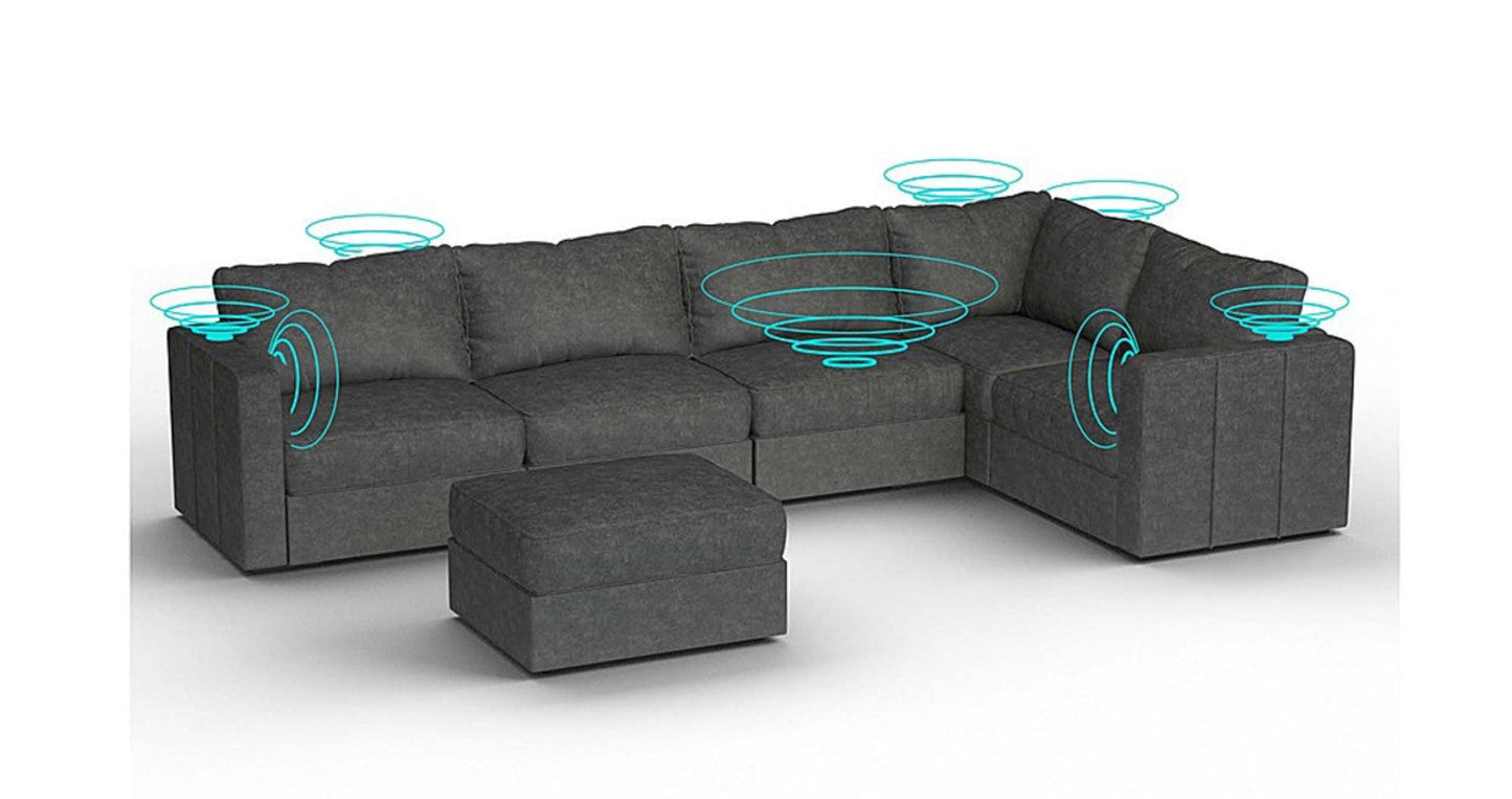 Lovesac – 6 Seats + 8 Sides Corded Velvet & Lovesoft with 6 Speaker Immersive Sound + Charge System – Charcoal Grey - 1772866271994_585