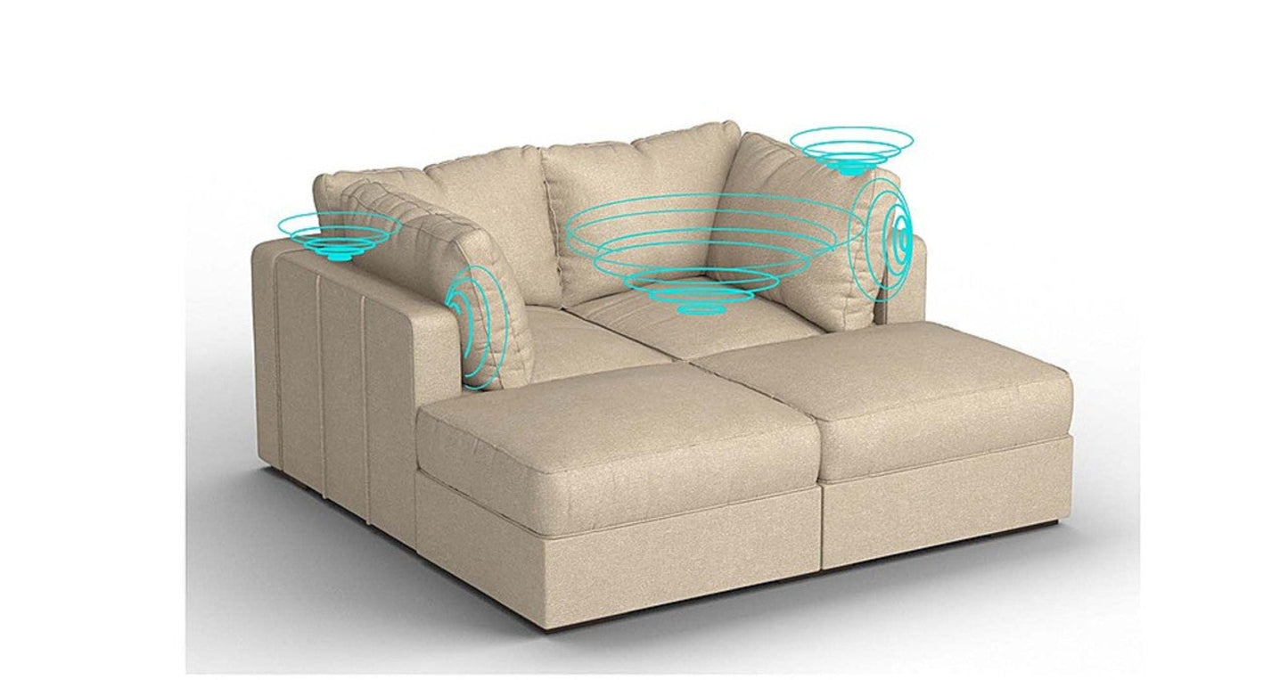 Lovesac – 4 Seats + 4 Sides Combed Chenille & Lovesoft with 8 Speaker Immersive Sound + Charge System – Tan - SKU_1772863460861_463