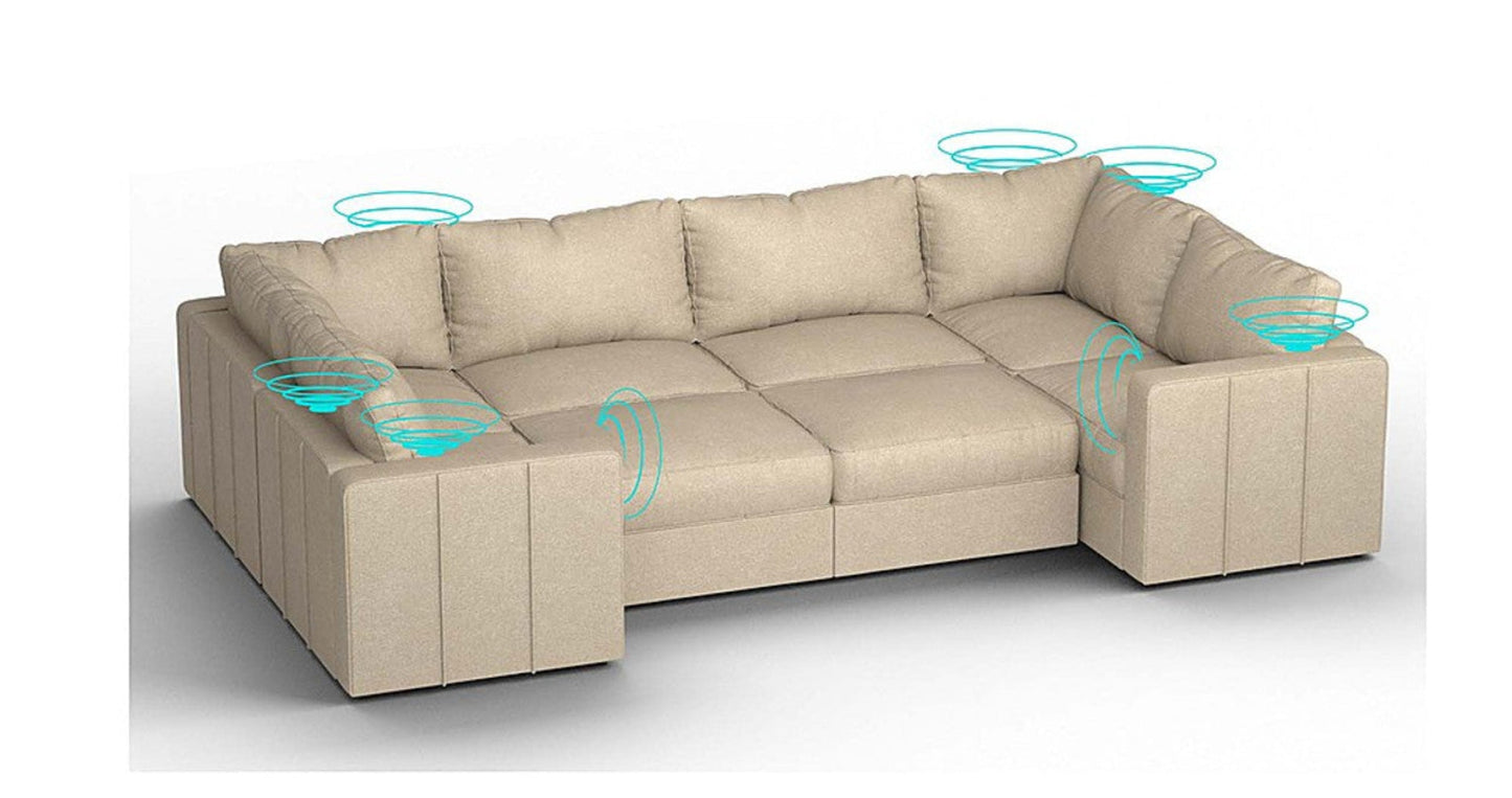 Lovesac – 8 Seats + 10 Sides Combed Chenille & Lovesoft with 8 Speaker Immersive Sound + Charge System – Tan - 1772863756069_485