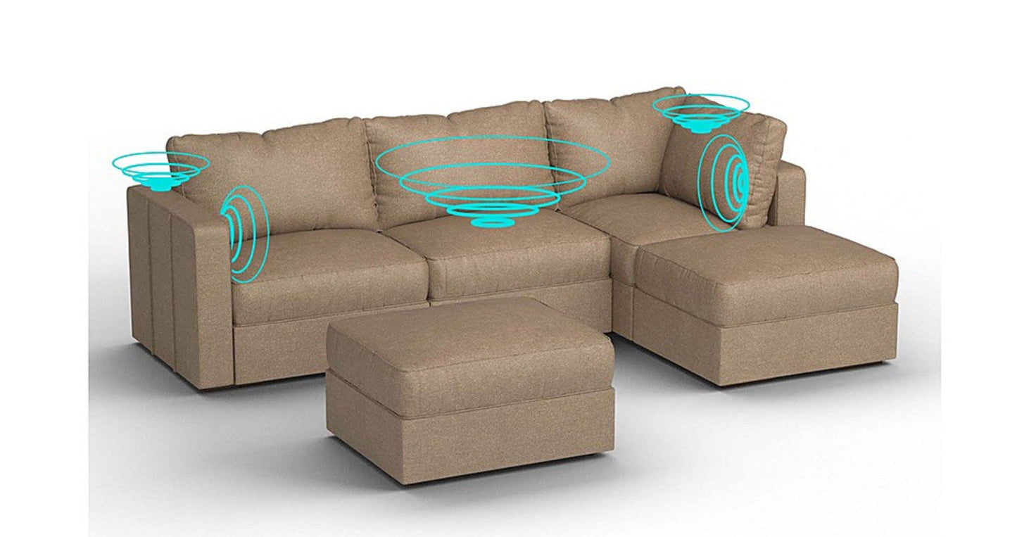 Lovesac – 5 Seats + 5 Sides Combed Chenille & Lovesoft with 6 Speaker Immersive Sound + Charge System – Taupe - 1772861402445_22