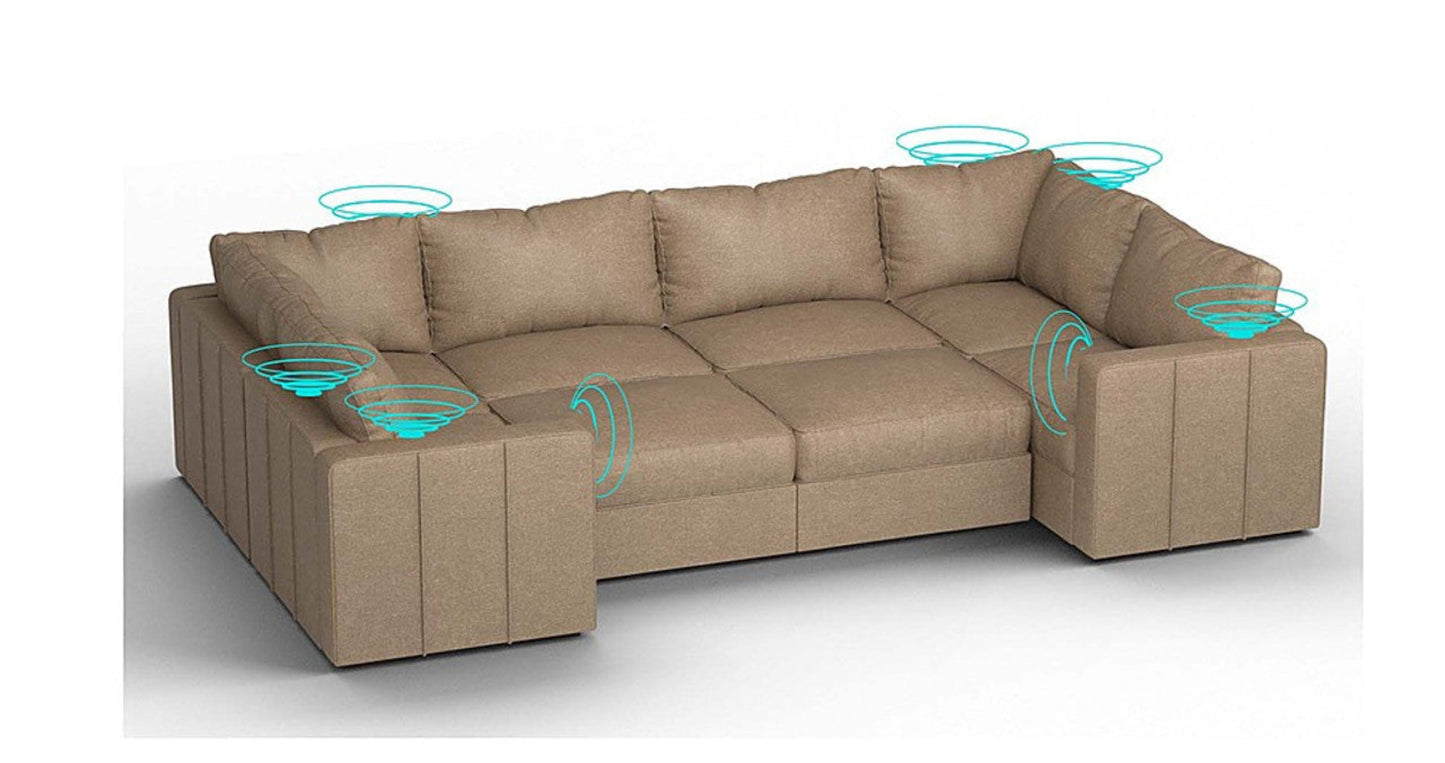 Lovesac – 8 Seats + 10 Sides Combed Chenille & Lovesoft with 6 Speaker Immersive Sound + Charge System – Taupe - 1772864951668_576