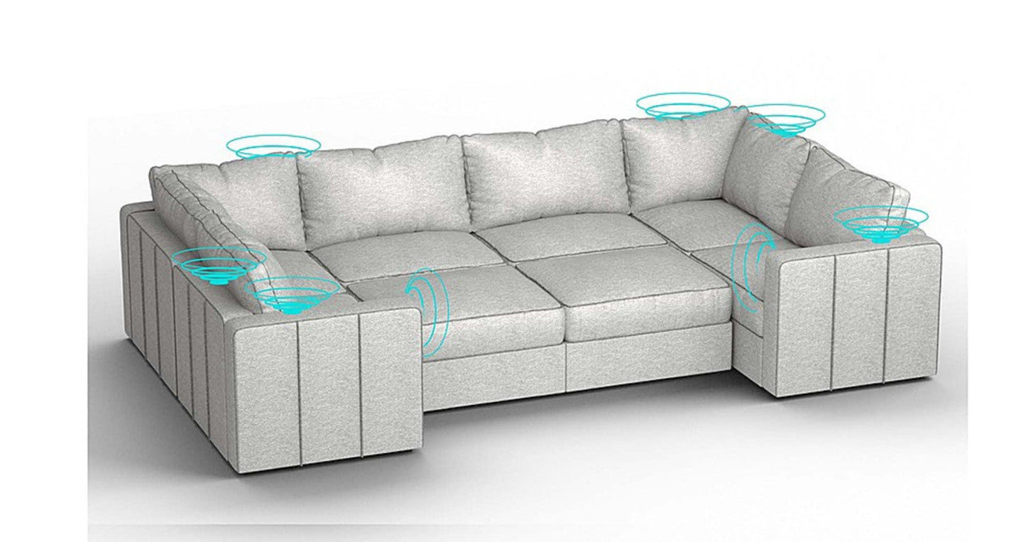 Lovesac – 8 Seats + 10 Sides Luxe Chenille & Lovesoft with 10 Speaker Immersive Sound + Charge System – Tonal Sterling - SKU_1772863428409_254