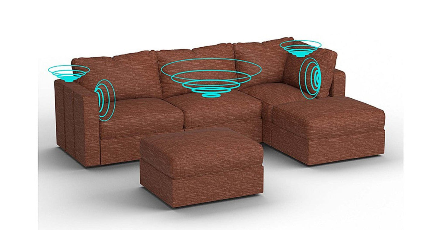 Lovesac – 5 Seats + 5 Sides Rained Chenille & Standard Foam with 6 Speaker Immersive Sound + Charge System – Terracotta - 1772864964136_195
