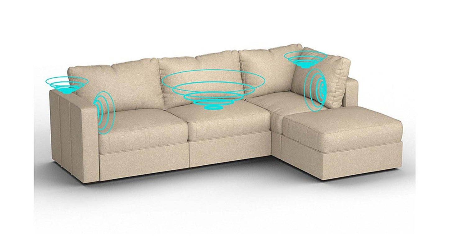 Lovesac – 4 Seats + 5 Sides Combed Chenille & Standard Foam with 6 Speaker Immersive Sound + Charge System – Tan - 1772866322613_48