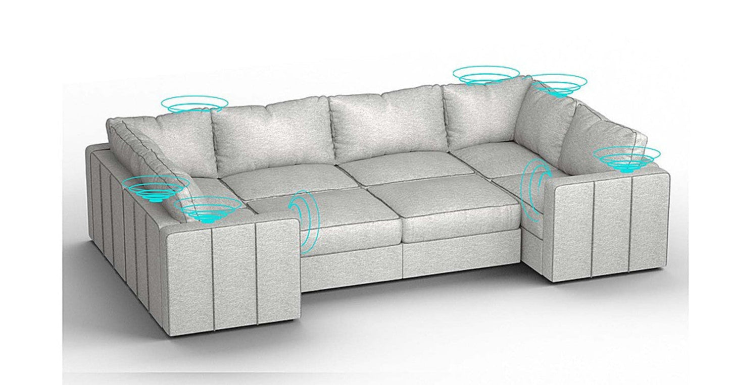 Lovesac – 8 Seats + 10 Sides Luxe Chenille & Lovesoft with 6 Speaker Immersive Sound + Charge System – Tonal Sterling - 1772866343888_432