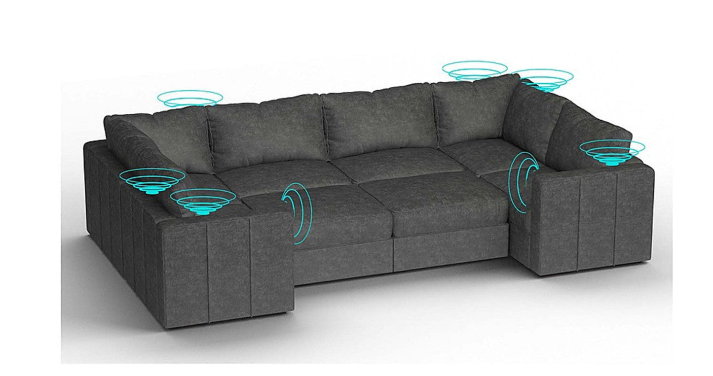 Lovesac – 8 Seats + 10 Sides Corded Velvet & Lovesoft with 10 Speaker Immersive Sound + Charge System – Charcoal Grey - 1772864976197_913