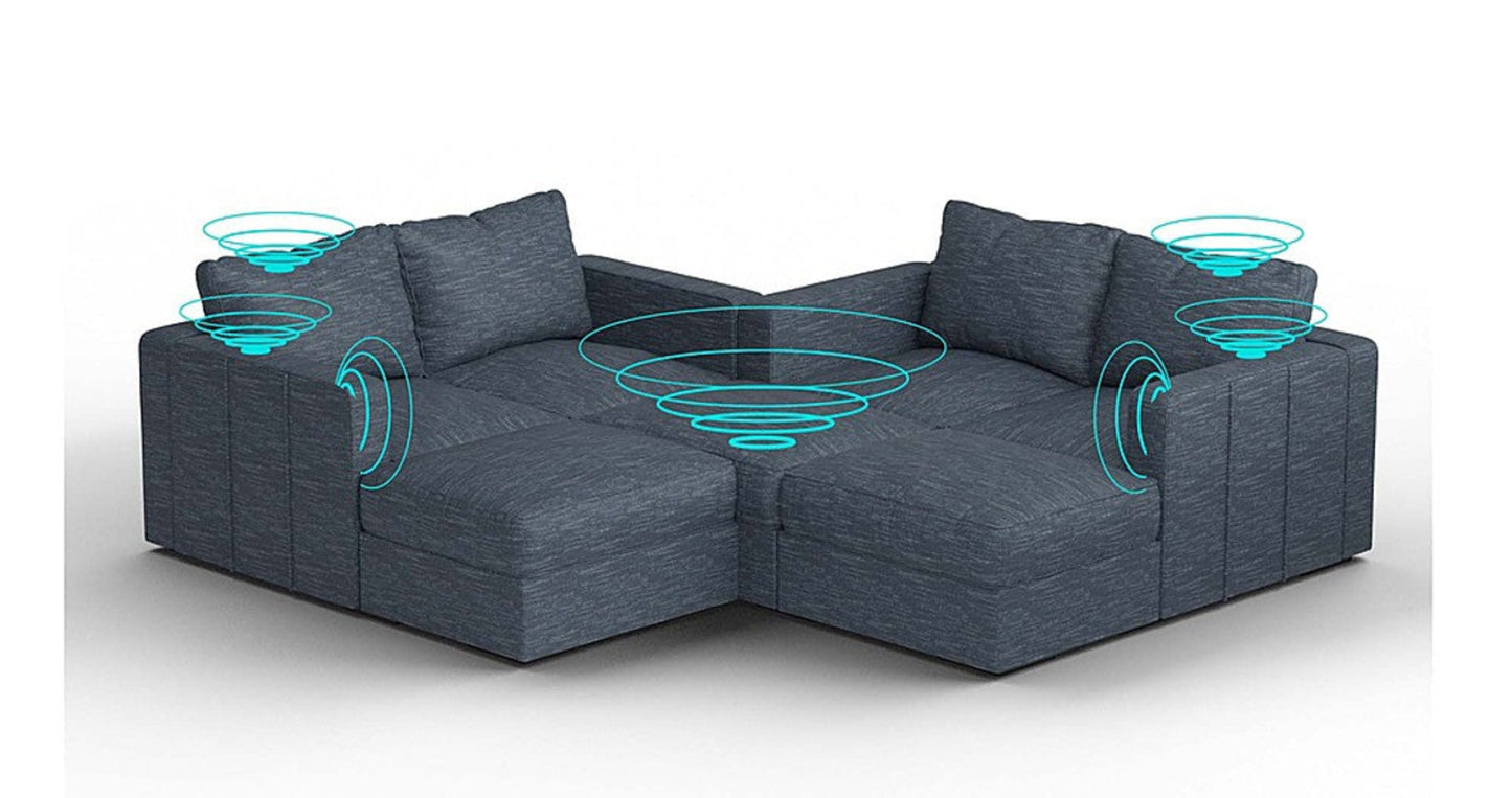 Lovesac – 7 Seats + 8 Sides Rained Chenille & Lovesoft with 10 Speaker Immersive Sound + Charge System – Vintage Blue - 1772866215544_299