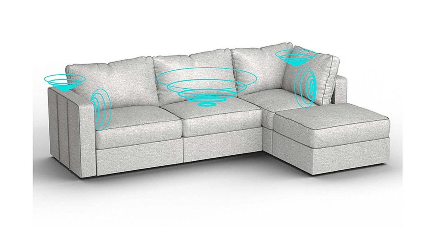 Lovesac – 4 Seats + 5 Sides Luxe Chenille & Standard Foam with 8 Speaker Immersive Sound + Charge System – Tonal Sterling - SKU_1772871077386_304