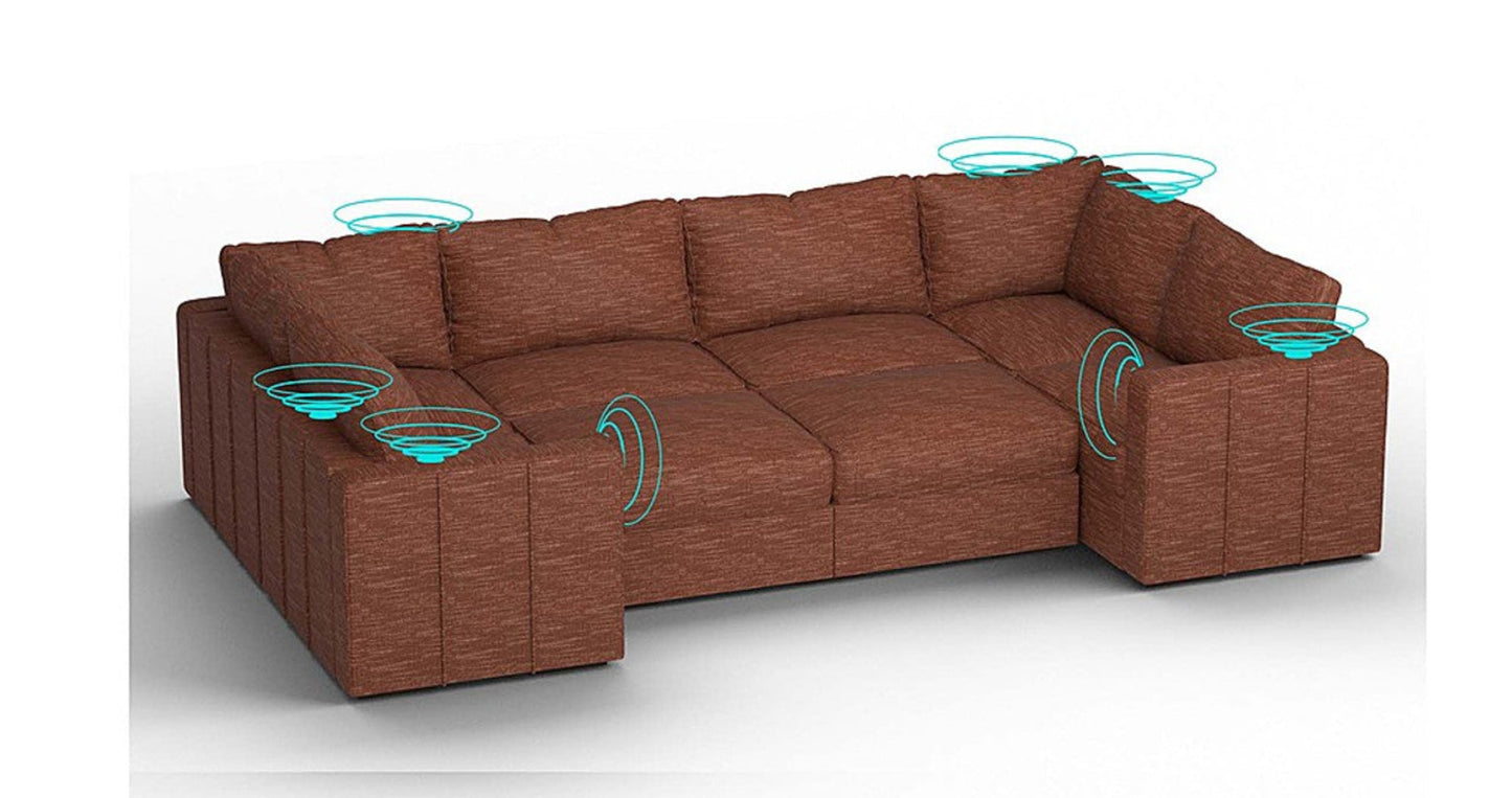 Lovesac – 8 Seats + 10 Sides Rained Chenille & Standard Foam with 10 Speaker Immersive Sound + Charge System – Terracotta - 1772860091220_850