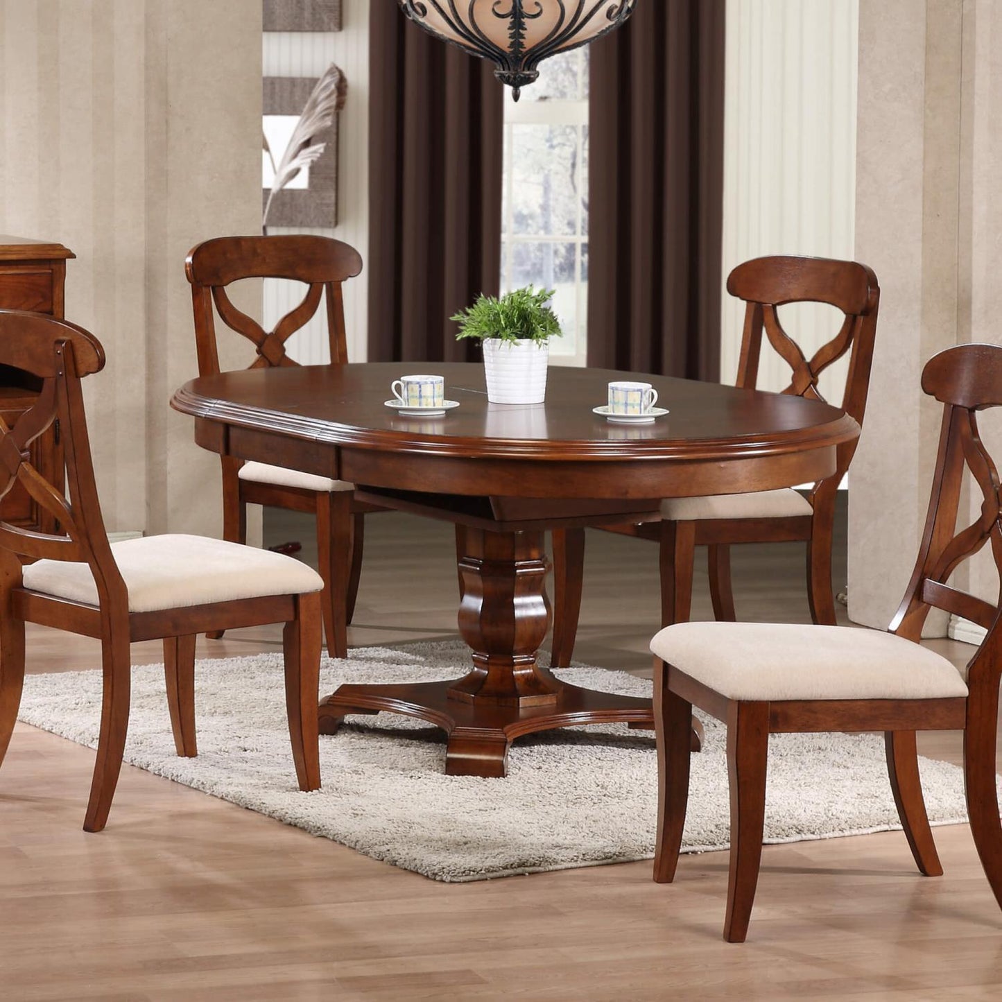 Sunset Trading Andrews 48" Round or 66" Oval Butterfly Leaf Extendable Dining Table | Chestnut Brown | Seats 6 - DLU-ADW4866-CT