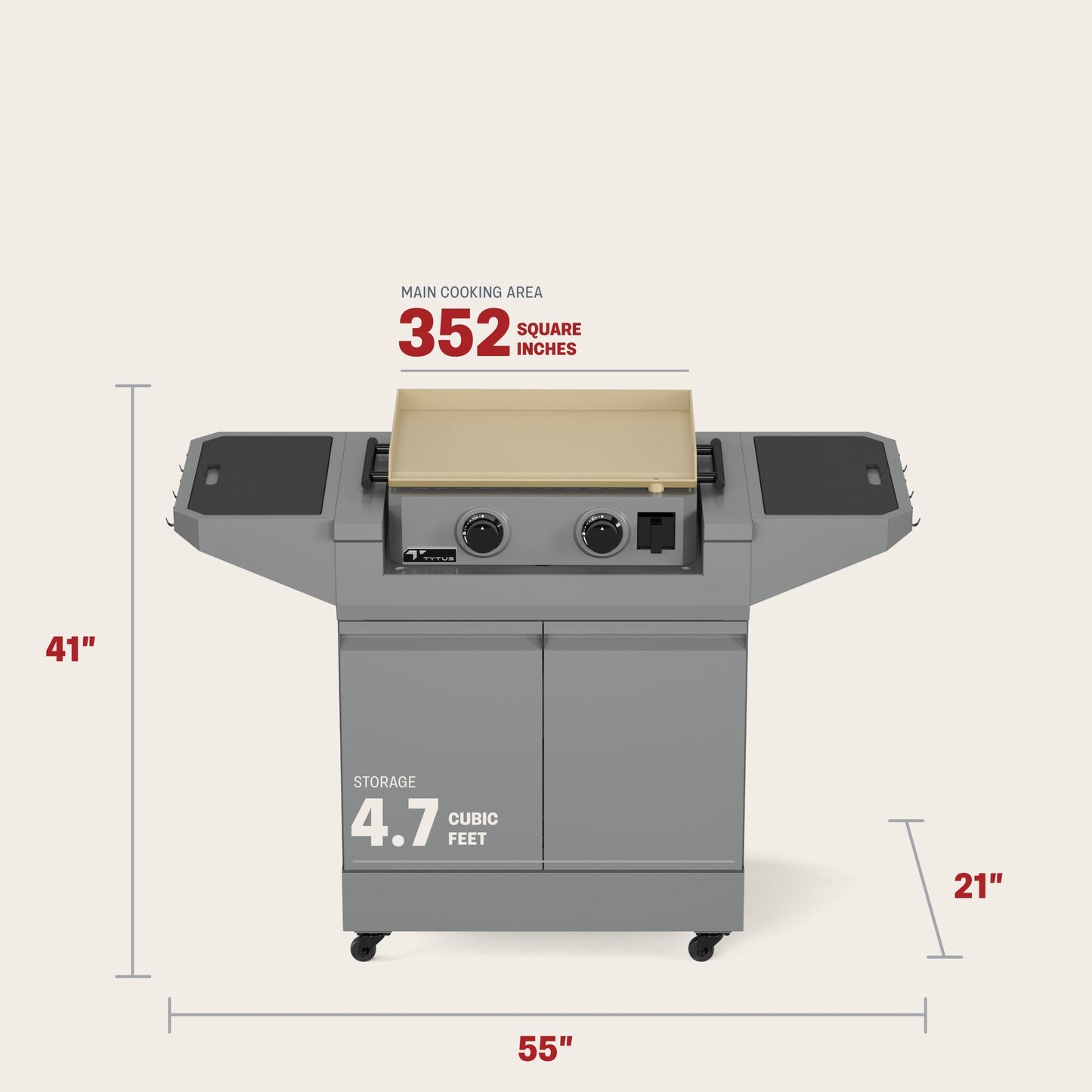 TYTUS Emberwood Gas Griddle with Grill and Prep Cart - TDT-CRT-GGRD