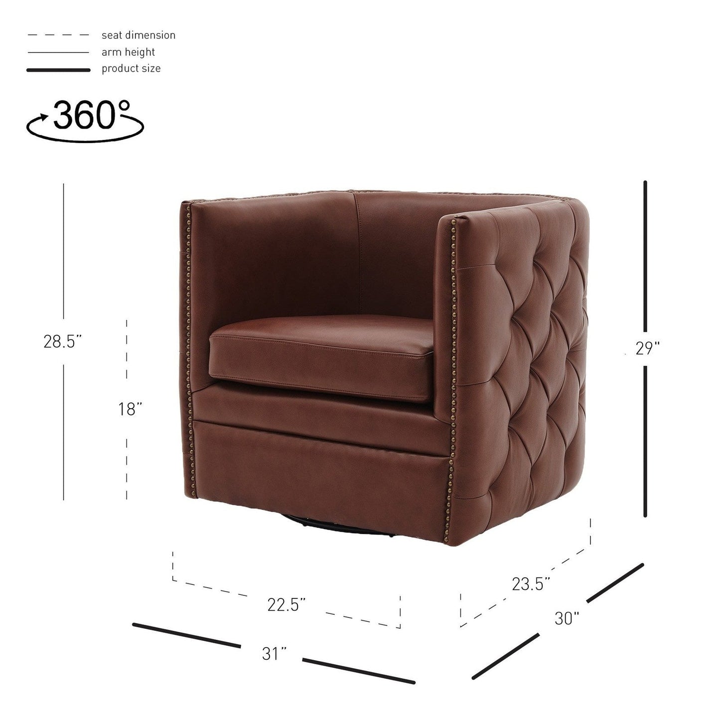 New Pacific Direct Leslie Top Grain Leather Swivel Tufted Chair  - 1900152-426