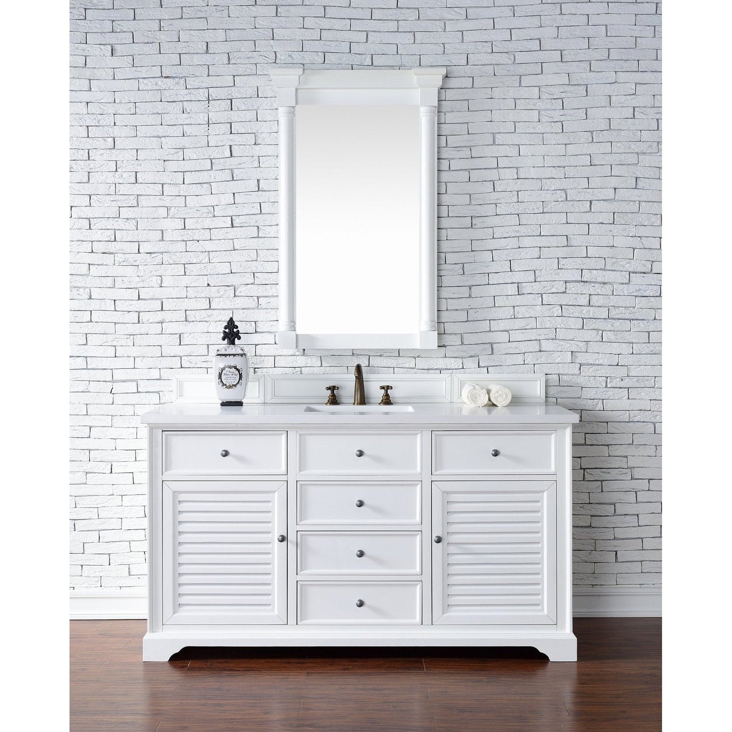 James Martin Vanities Savannah 60" Bright White Single Vanity - 238-104-V60S-BW-3AF