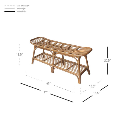 New Pacific Direct Damara Rattan Bench w/ Shelf  - 2400037-CB