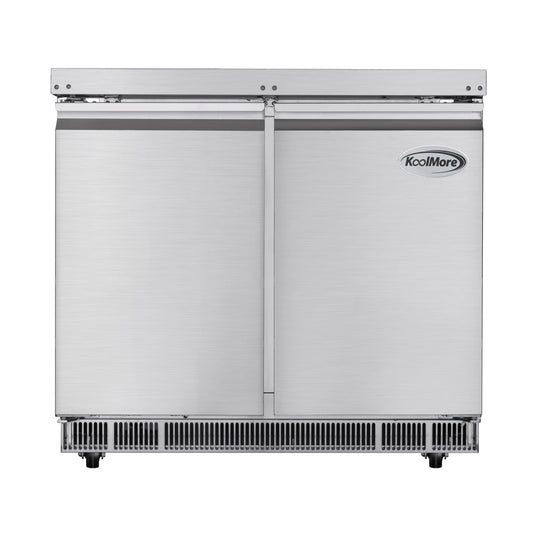 KOOLMORE 36 in. Commercial Refrigerated Prep Station Cold Table, Stainless-Steel Refrigerator with 6-Pan (Not Included) with Cover Capacity and Two Adjustable Shelves  - KM-RBT-36C