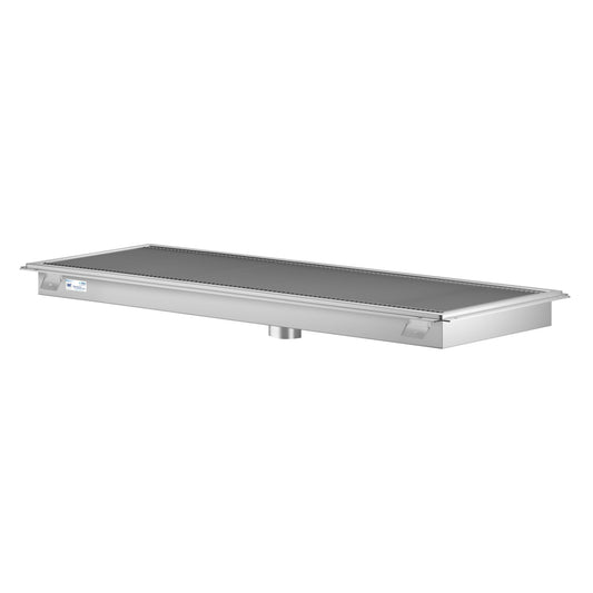 KOOLMORE 24" x 48" Stainless Steel Floor Trough Drain, 14-Gauge with Subway-Style Grating & Removable Drain Basket, NSF Listed - KMFTG2448