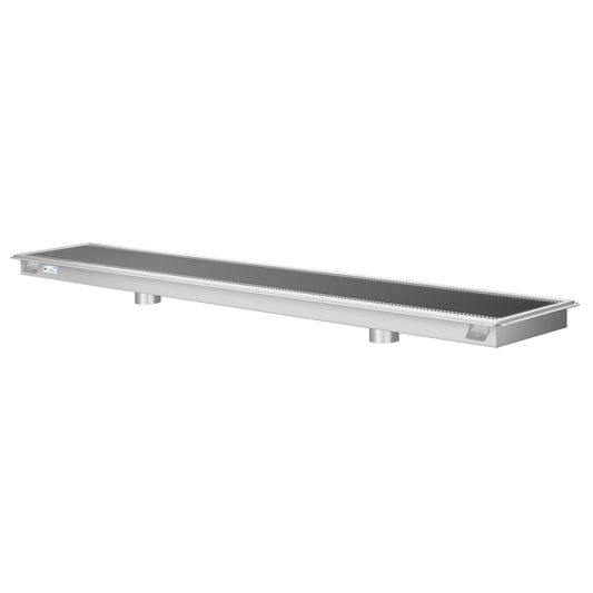 KOOLMORE KMFTG18108 18" x 108" Stainless Steel Floor Trough Drain, 14-Gauge with Subway-Style Grating & Removable Drain Basket, NSF Listed (KM-FTG-18108)
