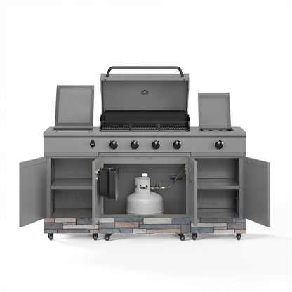 TYTUS Fresno 5-Burner LP/NG Convertible Grill in Gunmetal + Ash Stone - TDT-021-0104