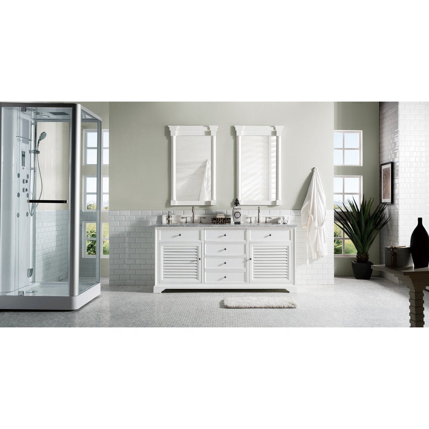 James Martin Vanities Savannah 72" Bright White Double Vanity - 238-104-V72-BW-3AF
