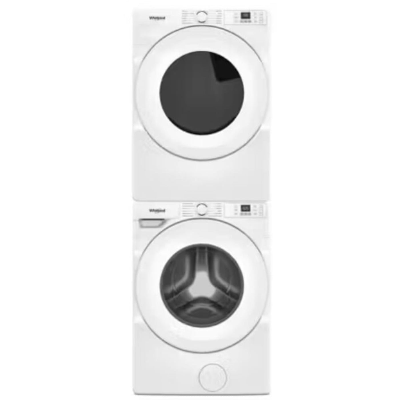 Whirlpool 4.5 cu ft Front Load Washer & Whirlpool 27 Inch Smart Gas Dryer with Whirlpool Stack Kit for HybridCare, Long Vent and Standard Dryers - WGD4720RW