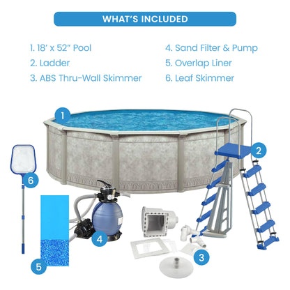 Aquarian Khaki Venetian 18ft x 52in Backyard Above Ground Swimming Pool Package - 99876
