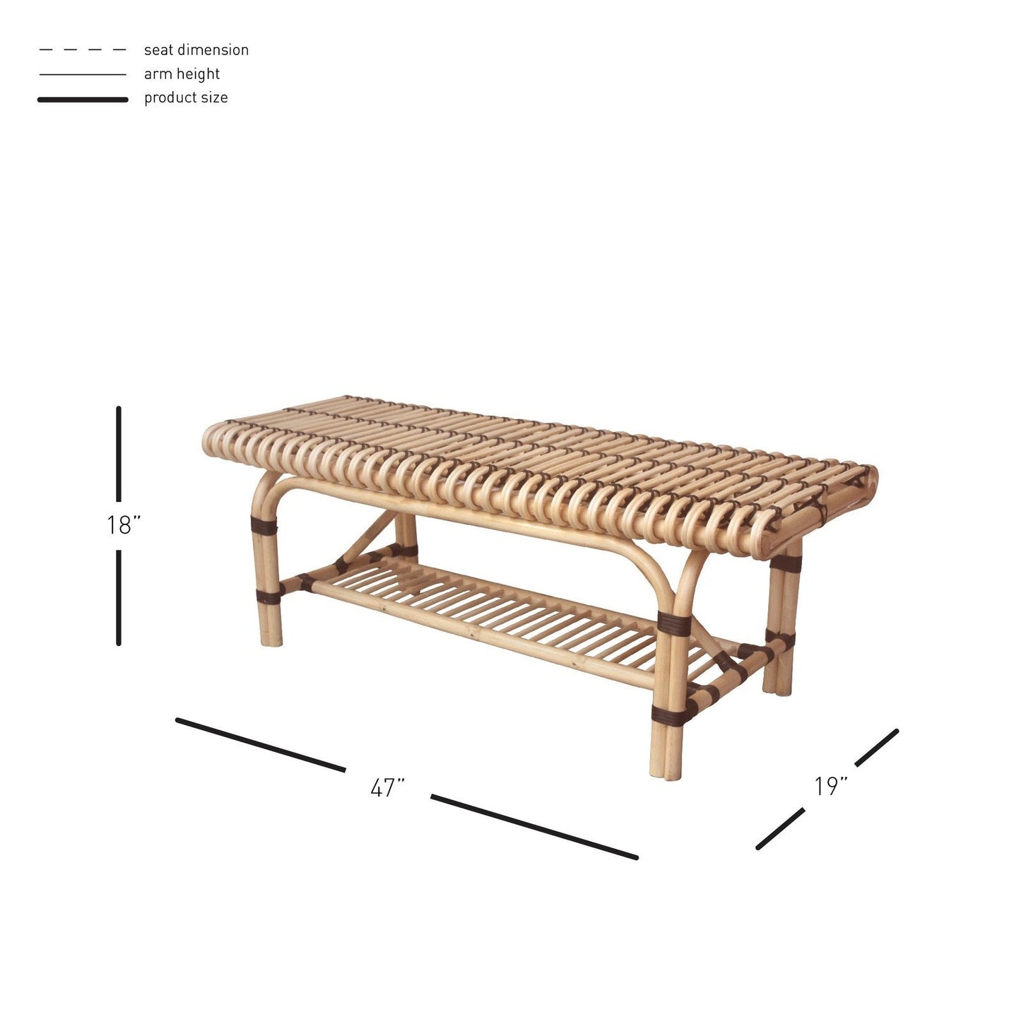 New Pacific Direct Baza Rattan Bench w/ Shelf  - 4900039