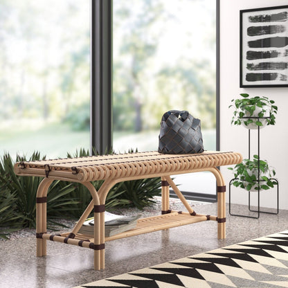 New Pacific Direct Baza Rattan Bench w/ Shelf  - 4900039