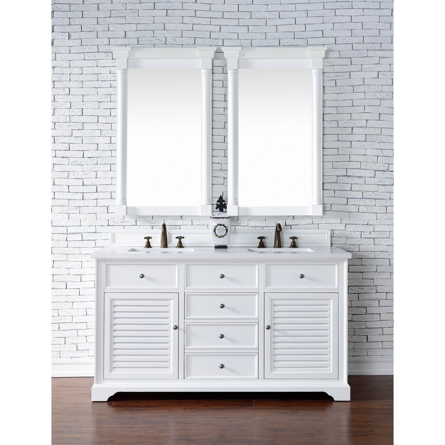 James Martin Vanities Savannah 60" Bright White Double Vanity - 238-104-V60D-BW-3AF