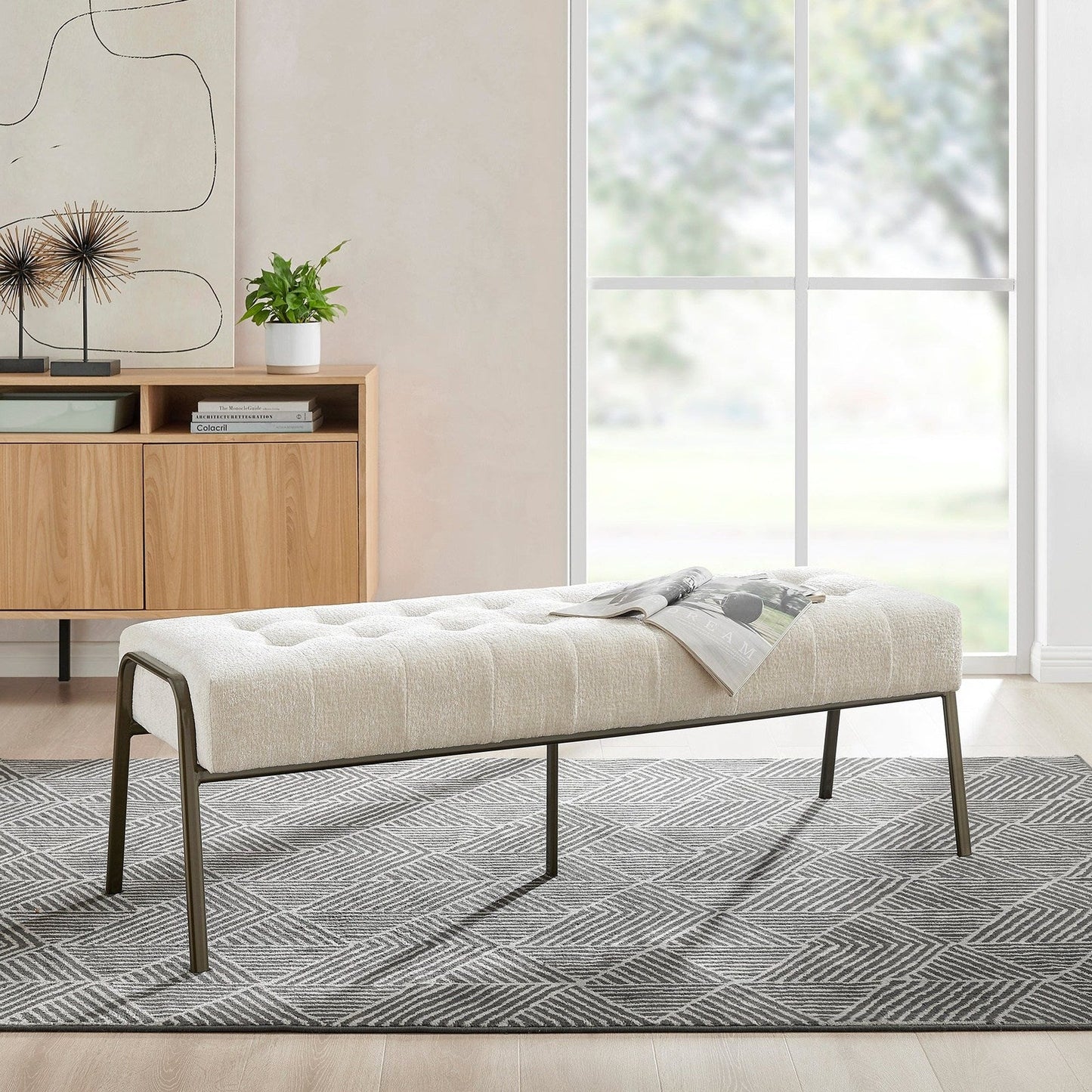 New Pacific Direct Venturi Fabric Tufted Bench -  9900081-567
