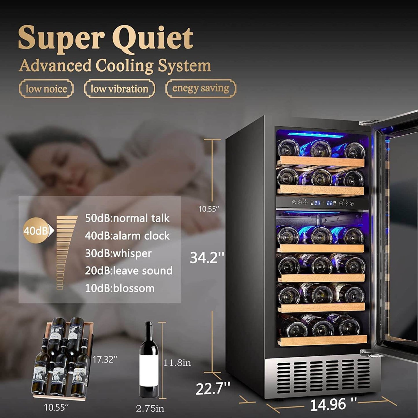 Bodega cooler 15 Inch Wine Cooler 28 Bottle Dual Zone Wine Refrigerator ‎JC-85B