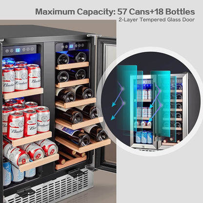 AOBOSI 24 Inch Beverage and Wine Cooler Dual Zone 2-IN-1 Hold 18 Bottles and 57 Cans -  YC120-2D